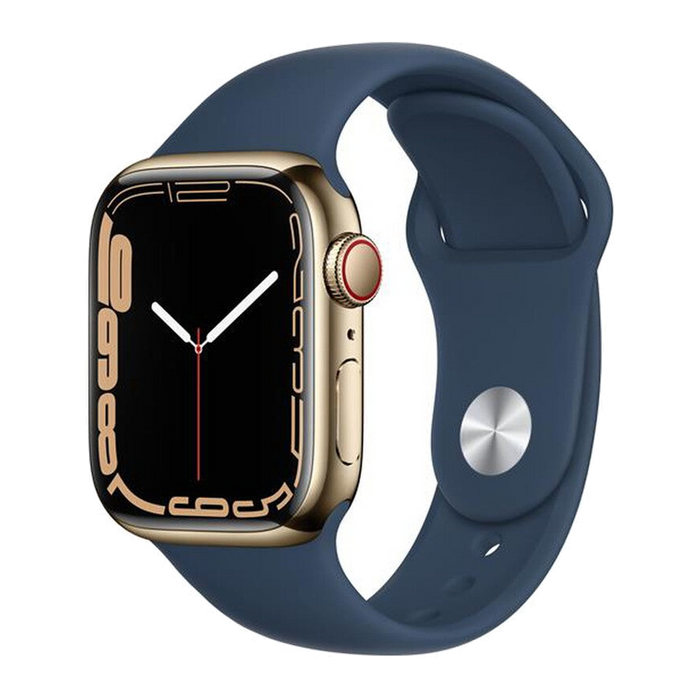 Apple WATCH SERIES 7 GPS + CELLULAR 41MM IN ACCIAIO INOX-Oro Cinturino Sport Blu Abisso
