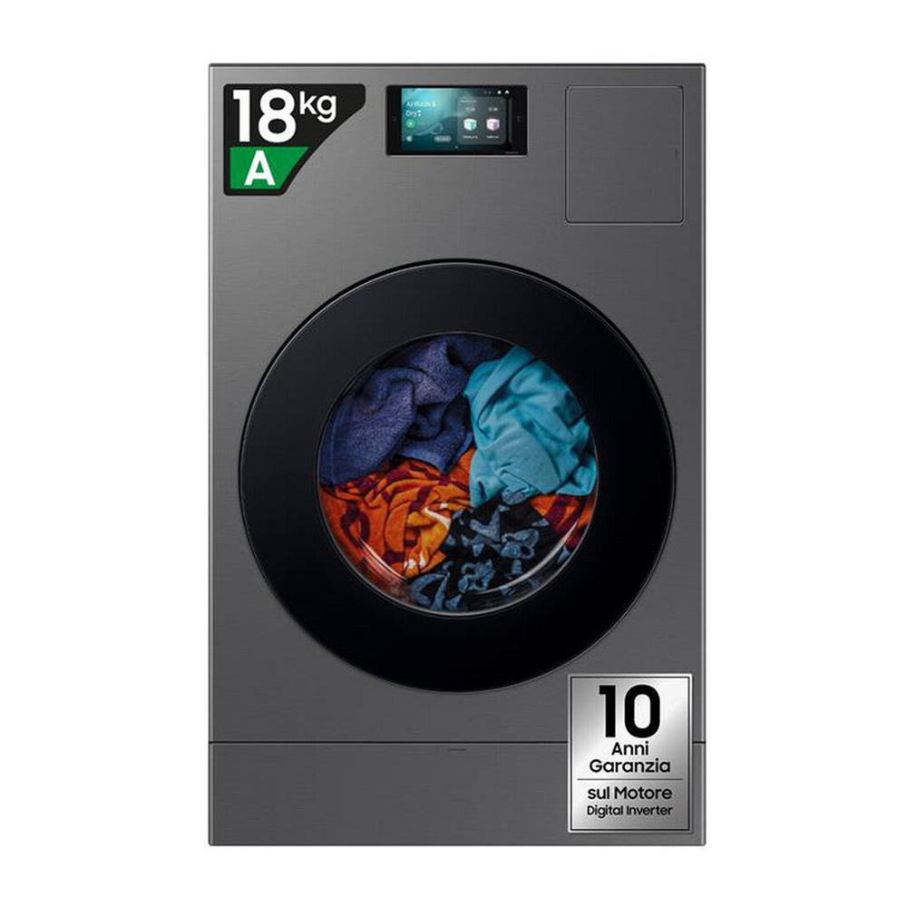 Samsung Lavasciuga WD18DB8995BZT2 18/11 Kg Classe A-Dark Silver Steel -oblò Nero